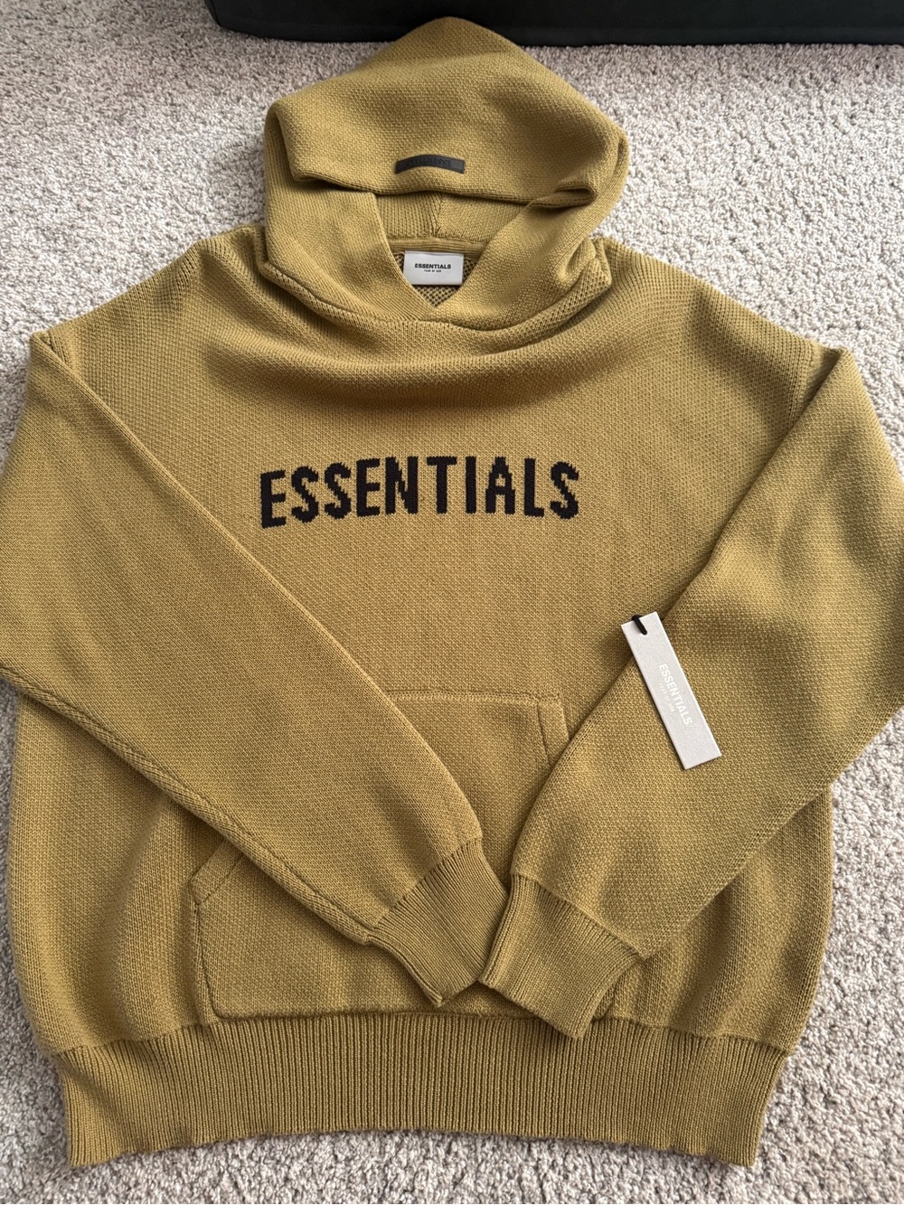 Essentials Knit Hoodie in Mustard Yellow with Black Logo